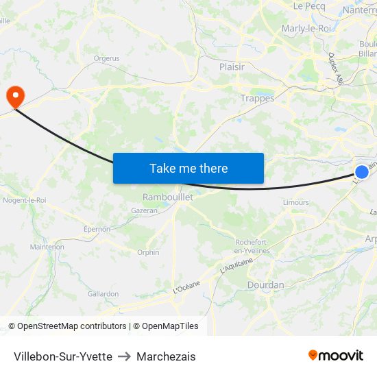Villebon-Sur-Yvette to Marchezais map