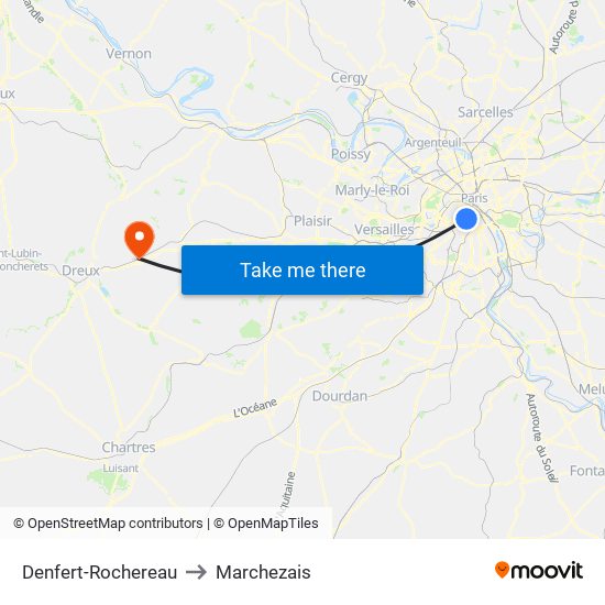 Denfert-Rochereau to Marchezais map