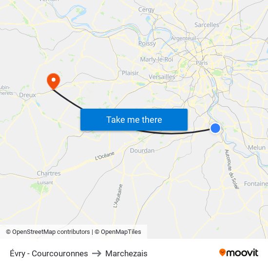 Évry - Courcouronnes to Marchezais map
