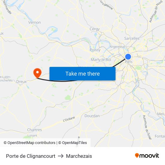 Porte de Clignancourt to Marchezais map