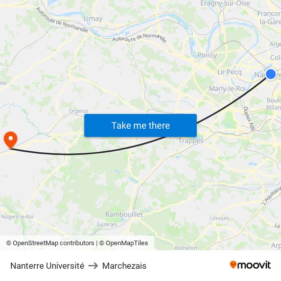 Nanterre Université to Marchezais map