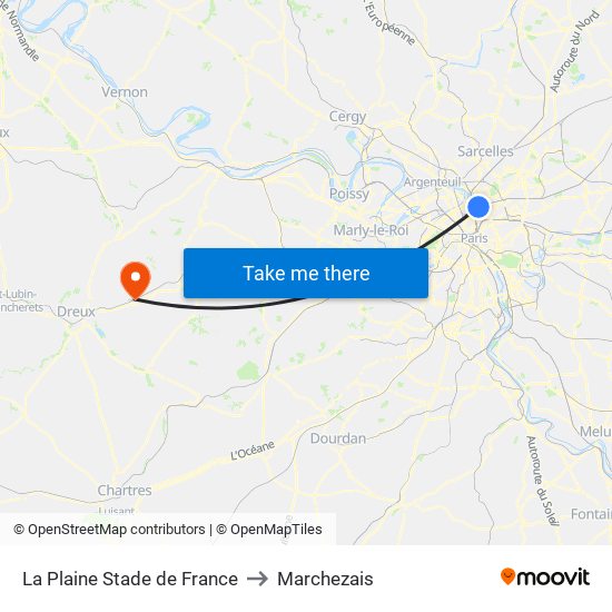La Plaine Stade de France to Marchezais map