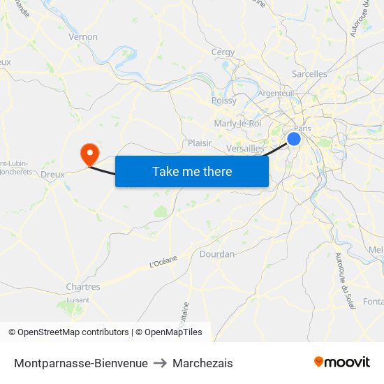 Montparnasse-Bienvenue to Marchezais map