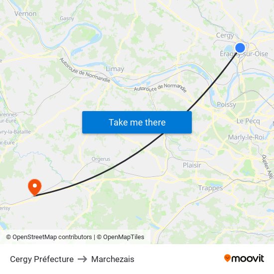 Cergy Préfecture to Marchezais map