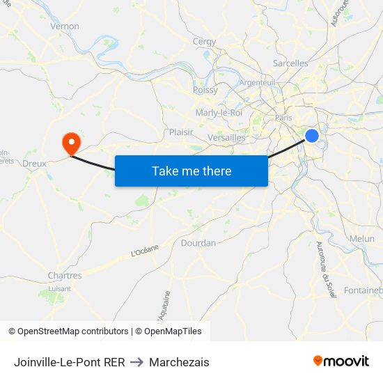 Joinville-Le-Pont RER to Marchezais map