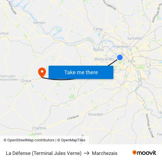 La Défense (Terminal Jules Verne) to Marchezais map
