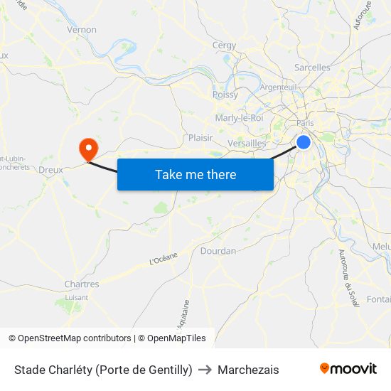 Stade Charléty (Porte de Gentilly) to Marchezais map