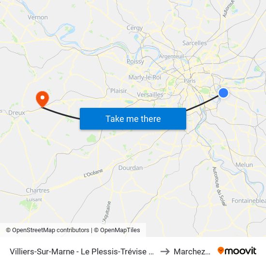 Villiers-Sur-Marne - Le Plessis-Trévise RER to Marchezais map