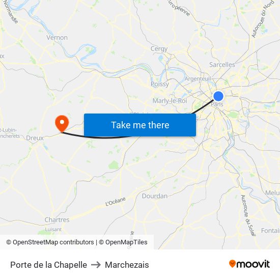 Porte de la Chapelle to Marchezais map