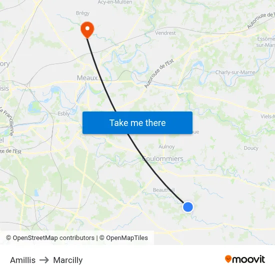 Amillis to Marcilly map