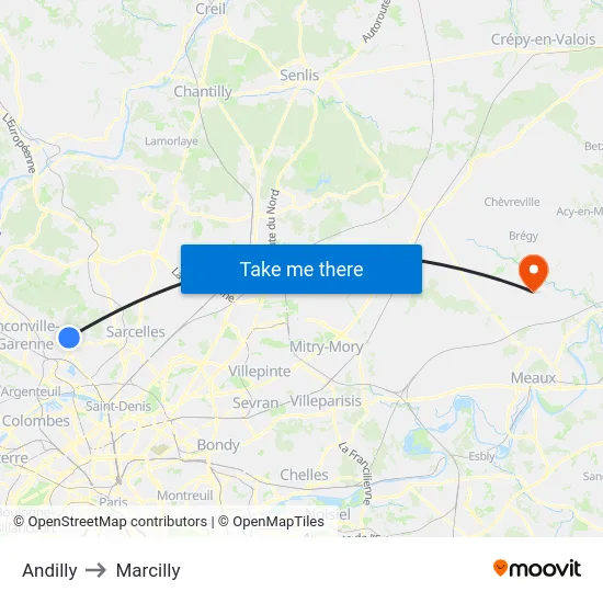 Andilly to Marcilly map