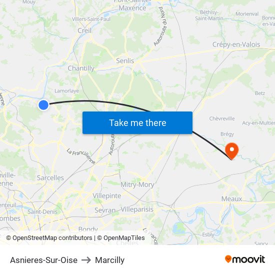 Asnieres-Sur-Oise to Marcilly map