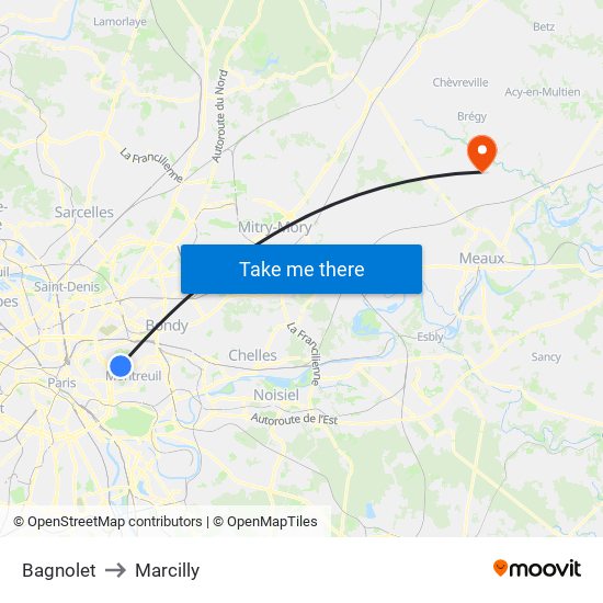 Bagnolet to Marcilly map