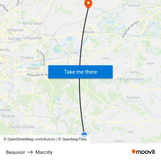 Beauvoir to Marcilly map