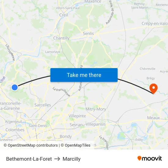 Bethemont-La-Foret to Marcilly map