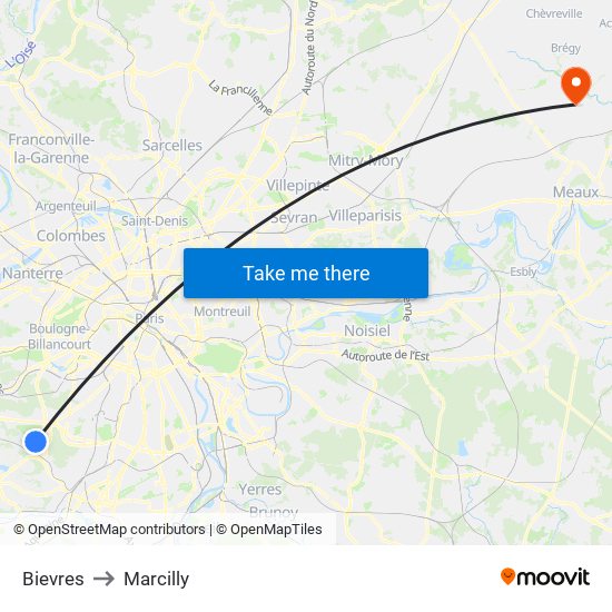 Bievres to Marcilly map