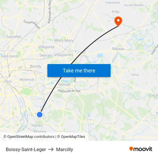 Boissy-Saint-Leger to Marcilly map