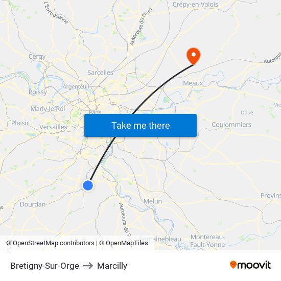 Bretigny-Sur-Orge to Marcilly map