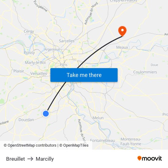 Breuillet to Marcilly map