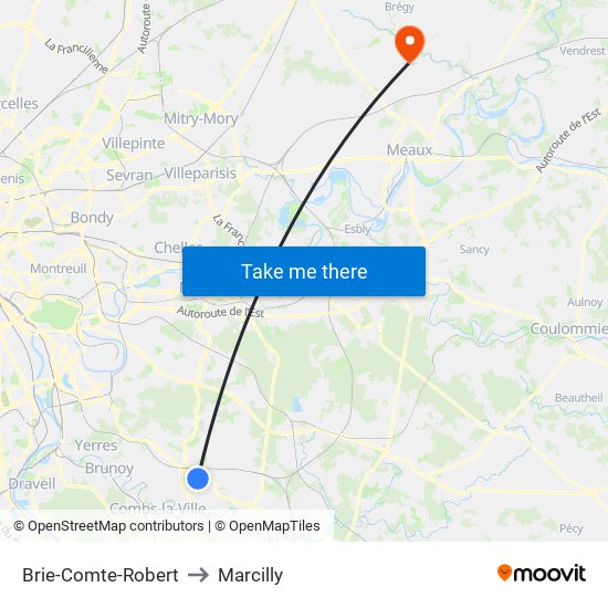 Brie-Comte-Robert to Marcilly map