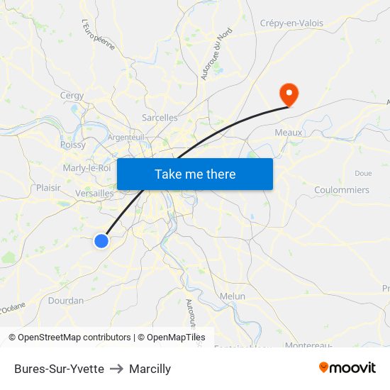 Bures-Sur-Yvette to Marcilly map