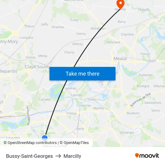 Bussy-Saint-Georges to Marcilly map