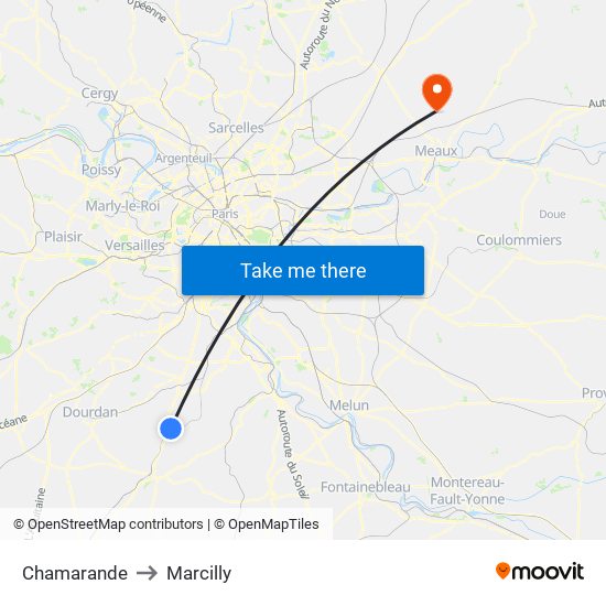 Chamarande to Marcilly map