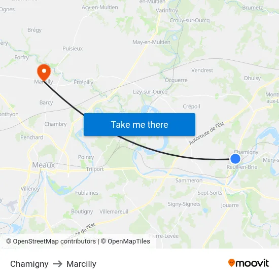 Chamigny to Marcilly map