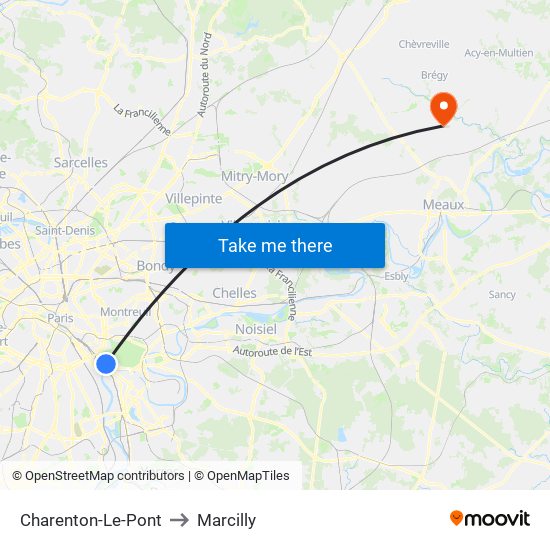 Charenton-Le-Pont to Marcilly map