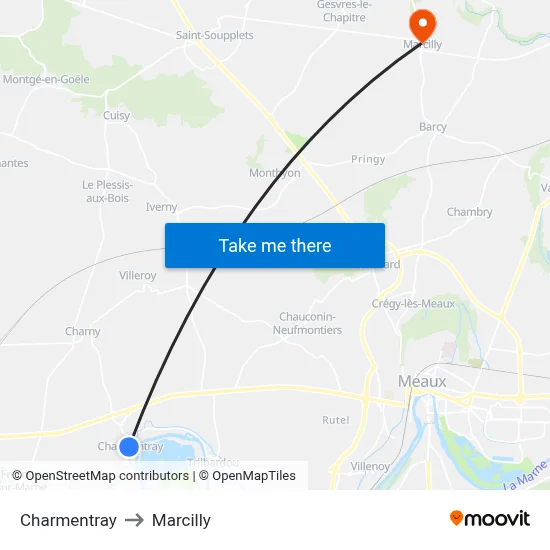 Charmentray to Marcilly map