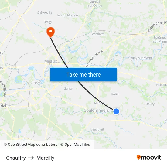 Chauffry to Marcilly map