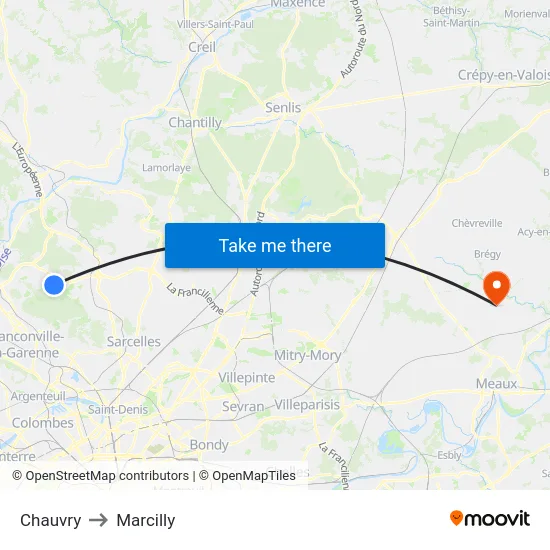 Chauvry to Marcilly map