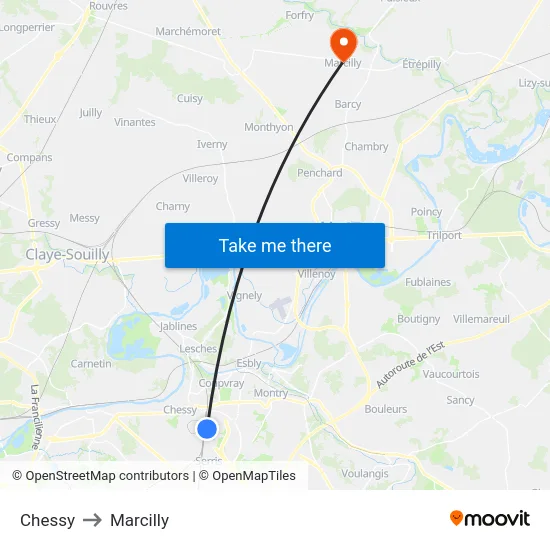 Chessy to Marcilly map