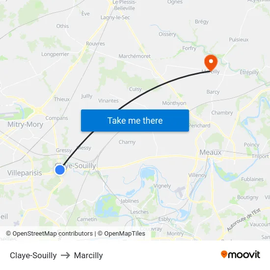 Claye-Souilly to Marcilly map