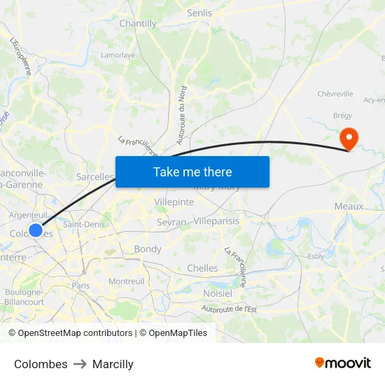 Colombes to Marcilly map