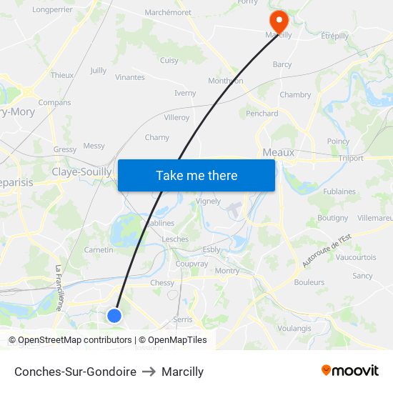 Conches-Sur-Gondoire to Marcilly map