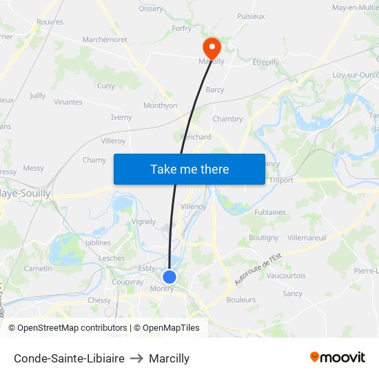 Conde-Sainte-Libiaire to Marcilly map