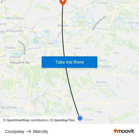 Courpalay to Marcilly map