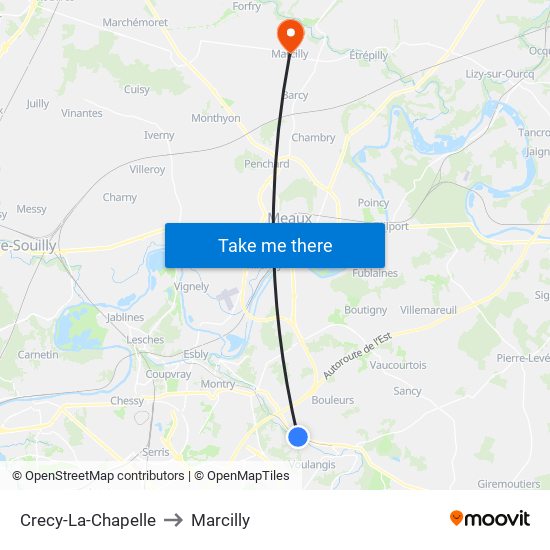 Crecy-La-Chapelle to Marcilly map