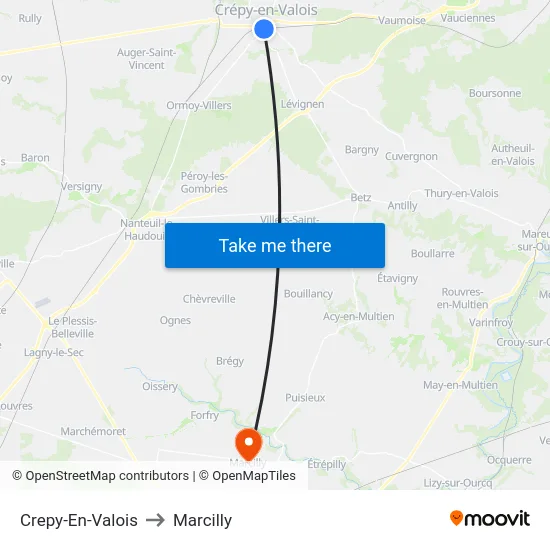 Crepy-En-Valois to Marcilly map