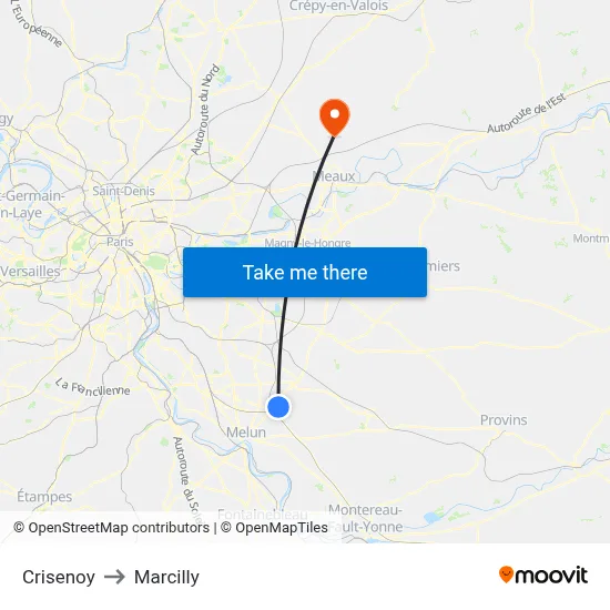 Crisenoy to Marcilly map