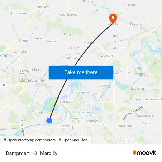 Dampmart to Marcilly map