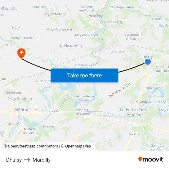 Dhuisy to Marcilly map