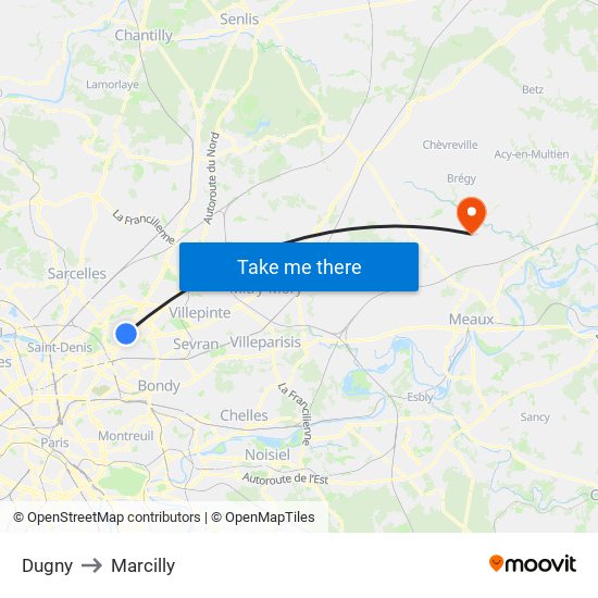 Dugny to Marcilly map