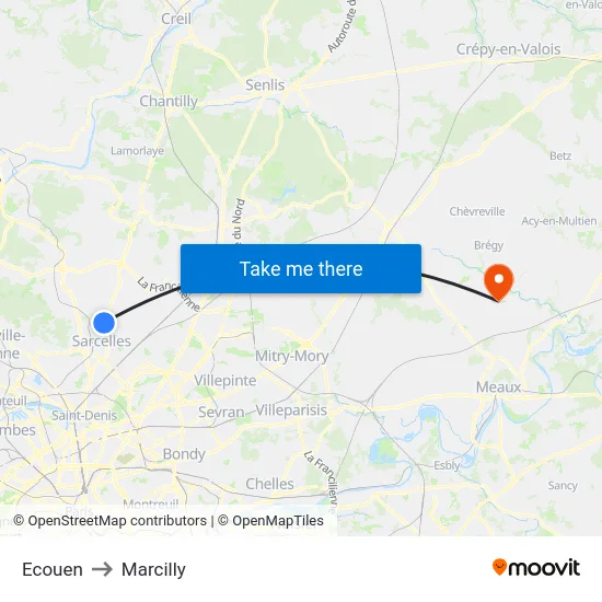 Ecouen to Marcilly map