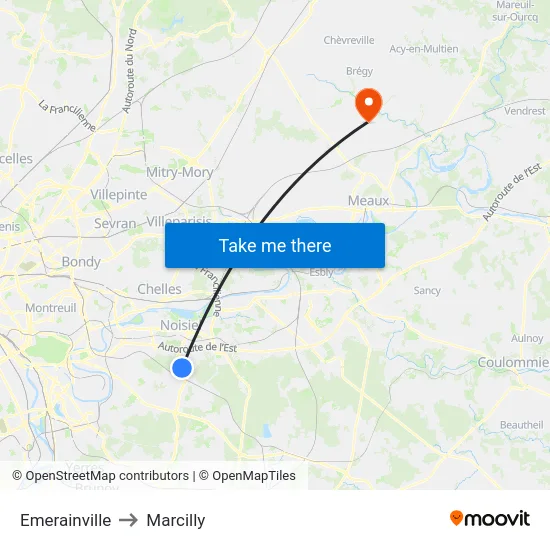 Emerainville to Marcilly map