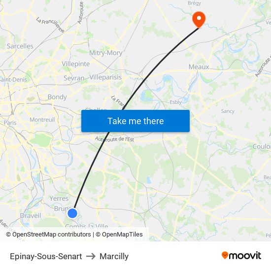 Epinay-Sous-Senart to Marcilly map