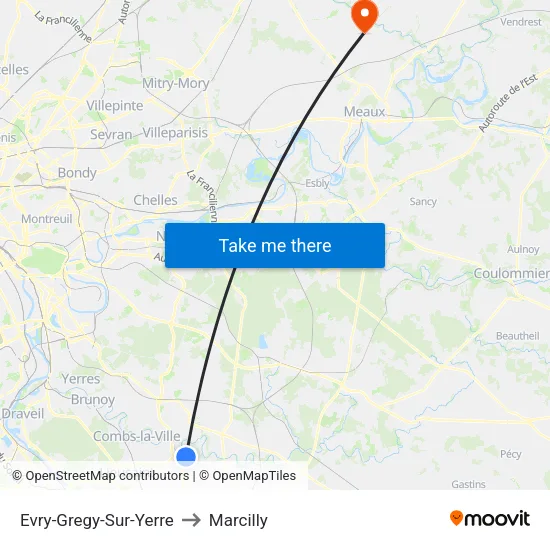 Evry-Gregy-Sur-Yerre to Marcilly map