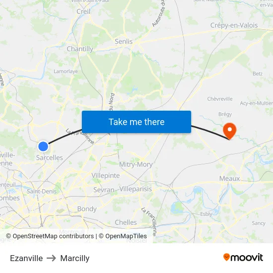 Ezanville to Marcilly map