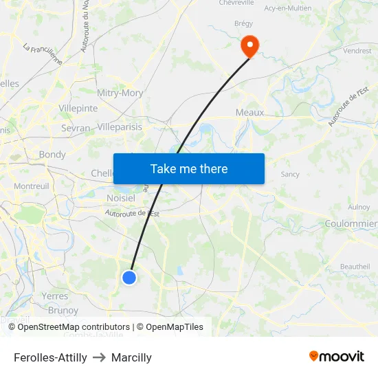 Ferolles-Attilly to Marcilly map